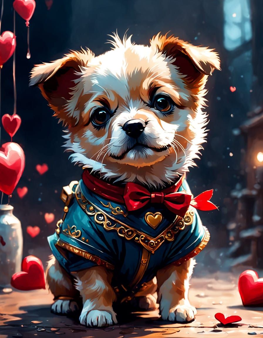 Cute Puppy in Digital Valentine's Art