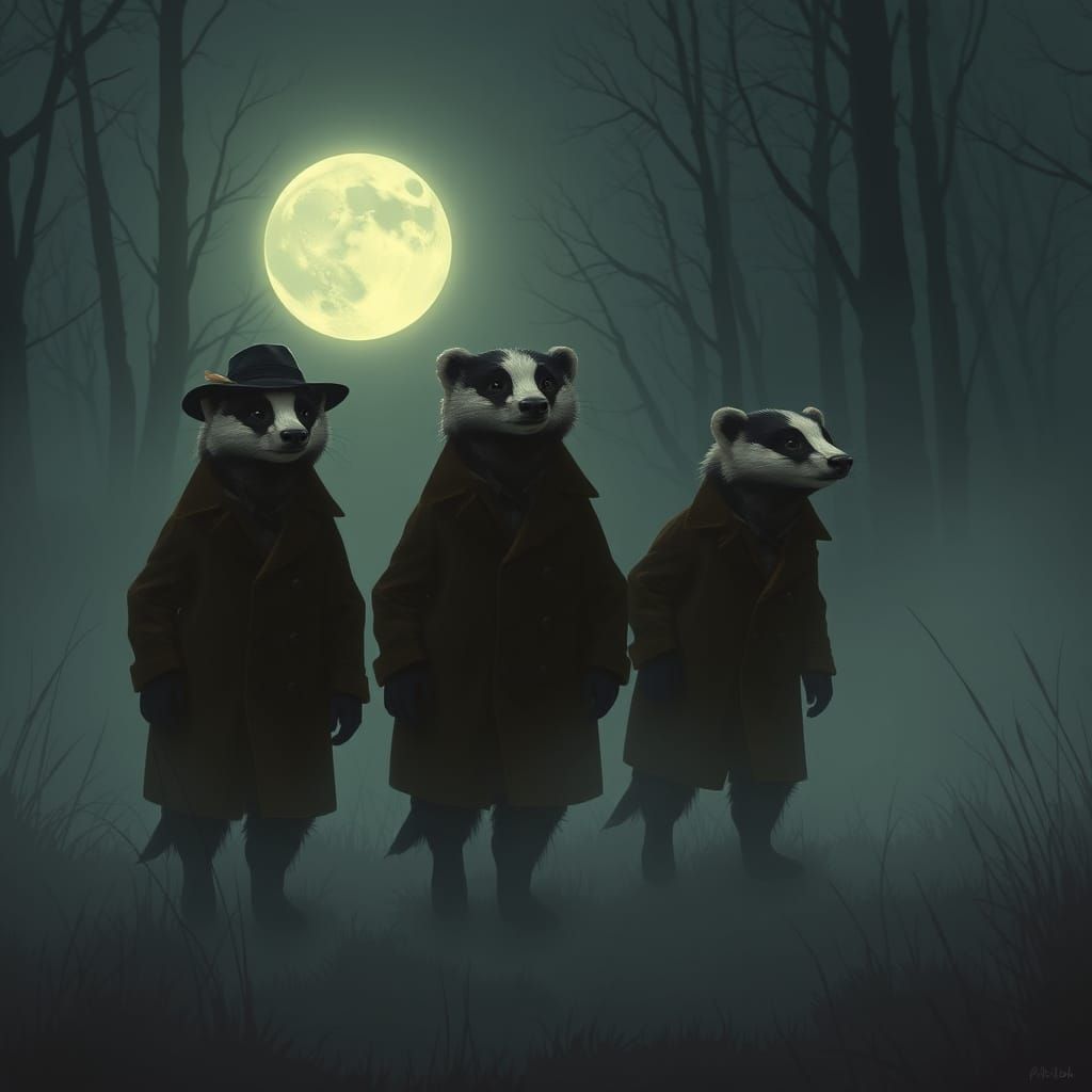 Badgers in Fedora Hats in Mystical Fog
