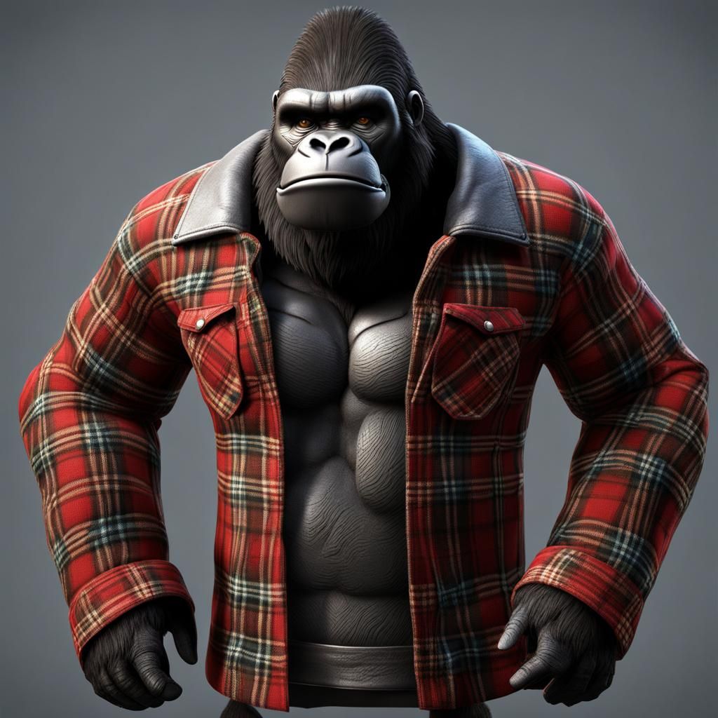 King Kong in Plaid Flannel Shirt