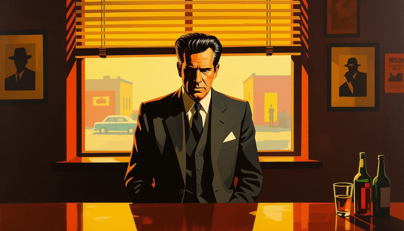 Tom Waits in Sleazy Bar as Oil Painting