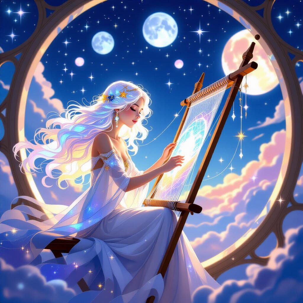 Celestial Dreamweaver Weaving Fantasies in Moonbeam Observat...