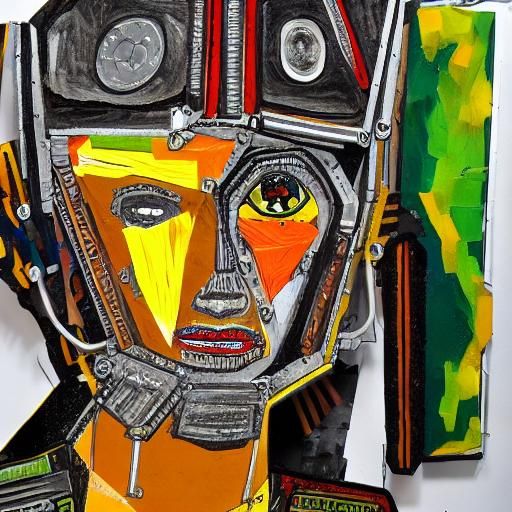 Scrap Robot Portrait in Mixed Media Collage