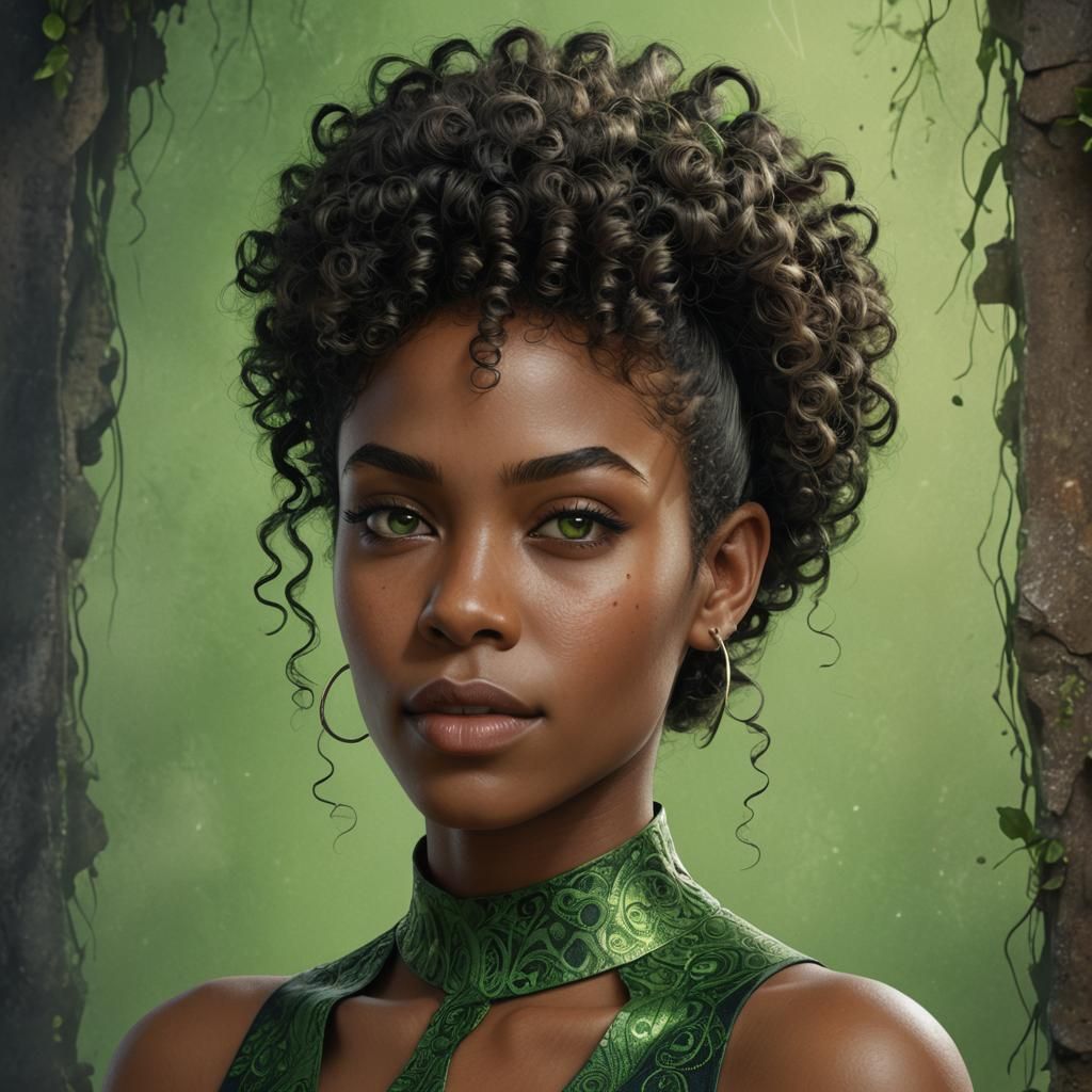 Hyperrealistic Portrait of a Young Woman with Green Eyes