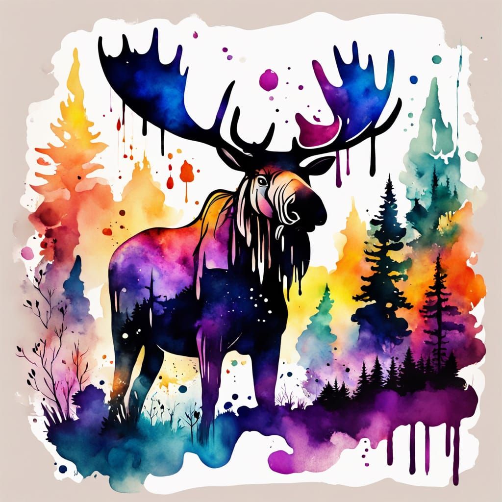 Majestic Moose in Whimsical Watercolor Wonderland