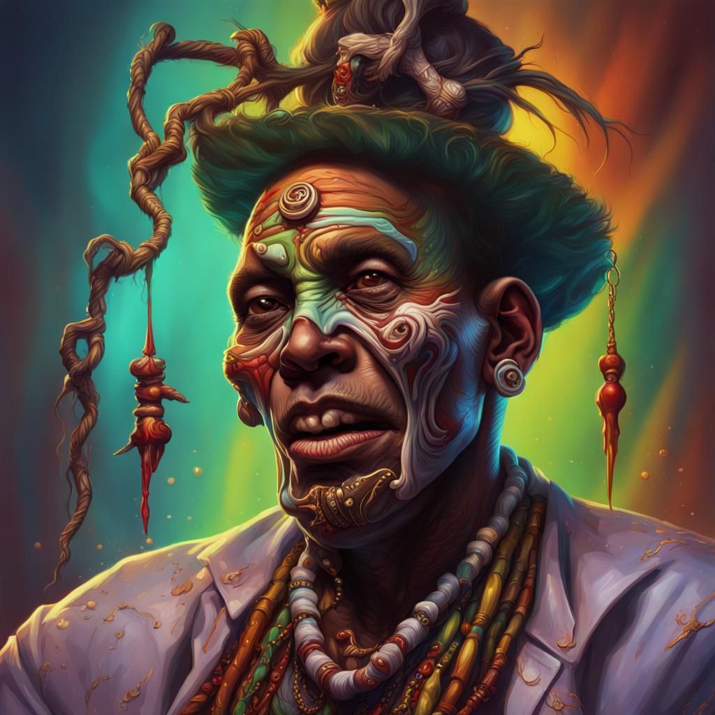 Voodoo Witch Doctor Performing Exorcism: Hyperrealistic Spla...