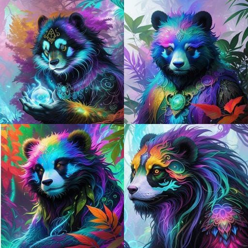 Cosmic Panda in Bioluminescent Jungle Grotto