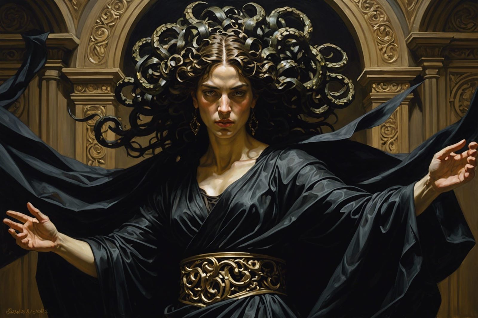 Medusa in Chiaroscuro Lighting, Oil on Canvas