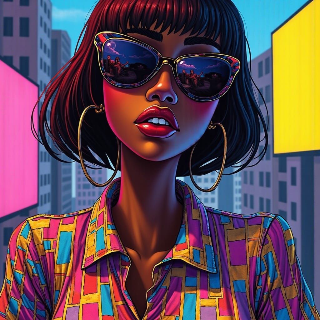 Futuristic Woman in Neon Urban Landscape