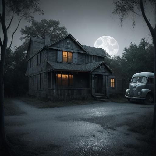 Moonlit Van: Film Noir Oil Painting