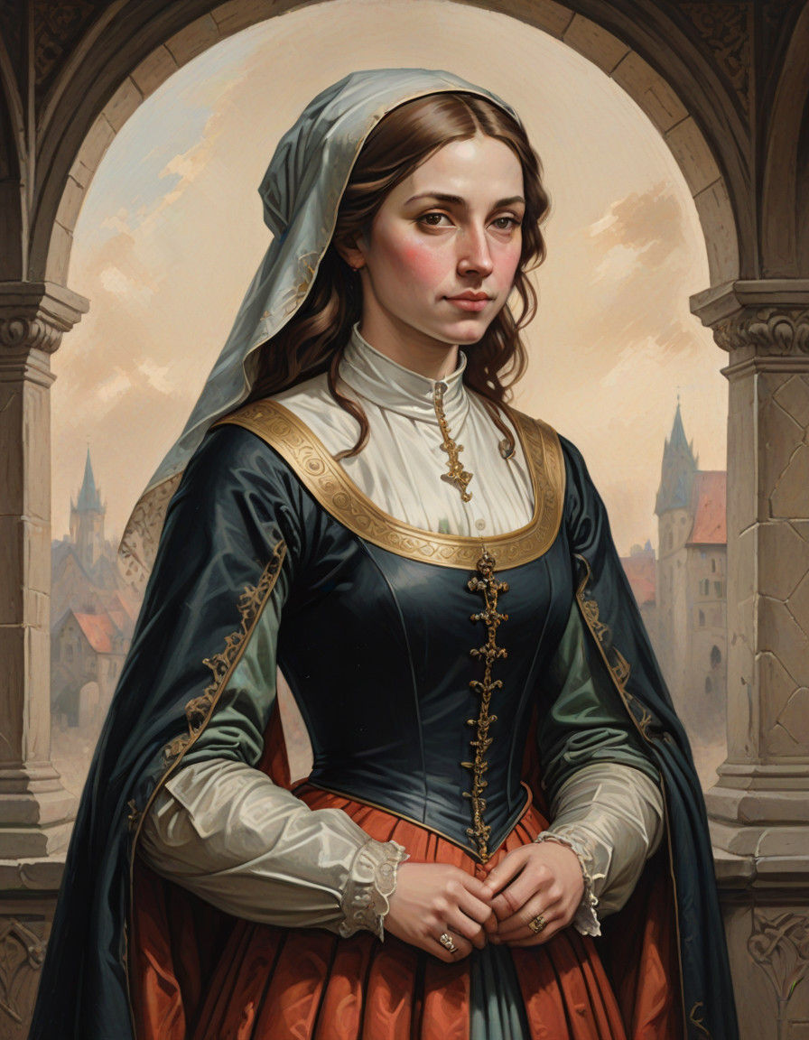 Medieval Noblewoman in Elegant Half-Body Portrait