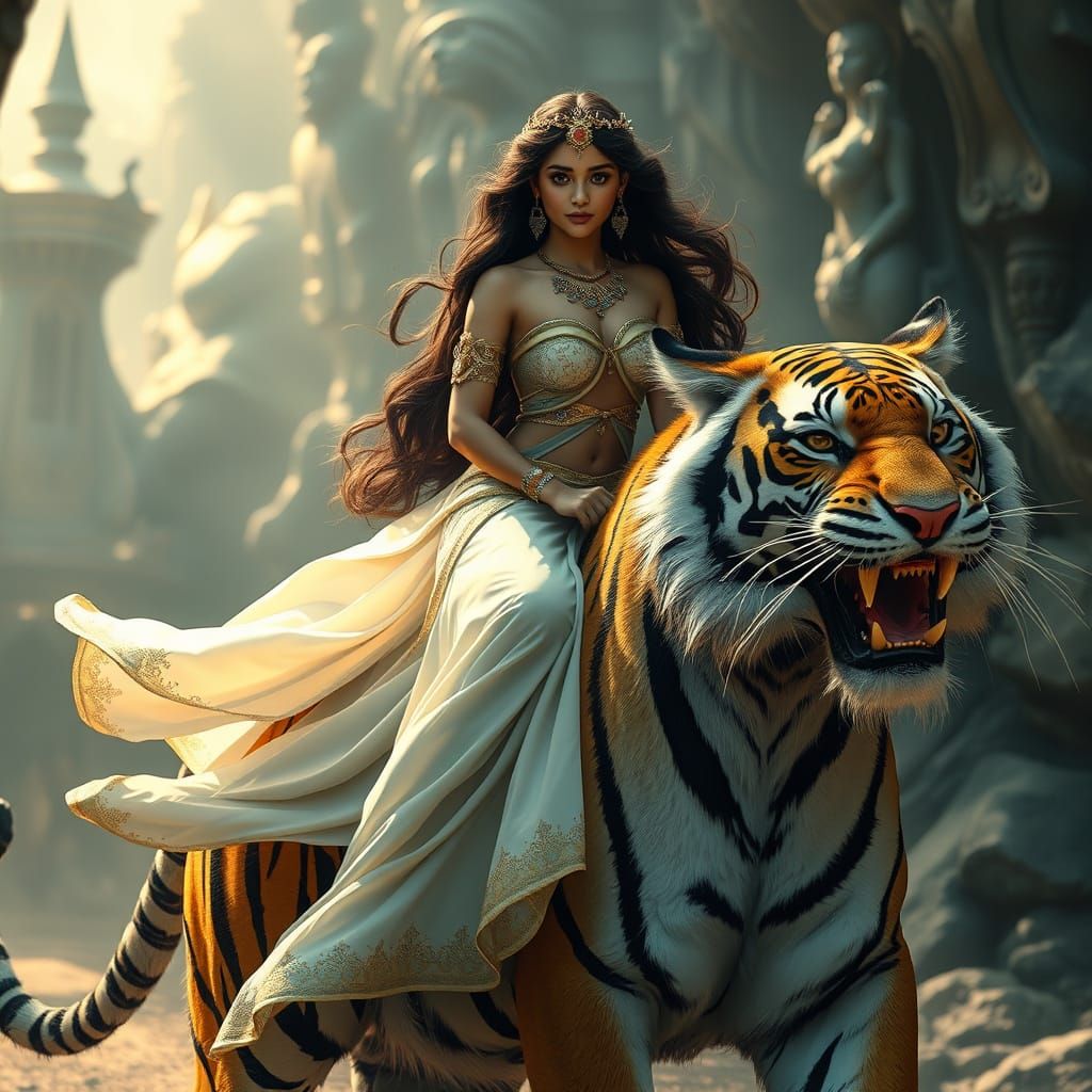 Princess Jasmine on Tiger in Realistic Digital Art
