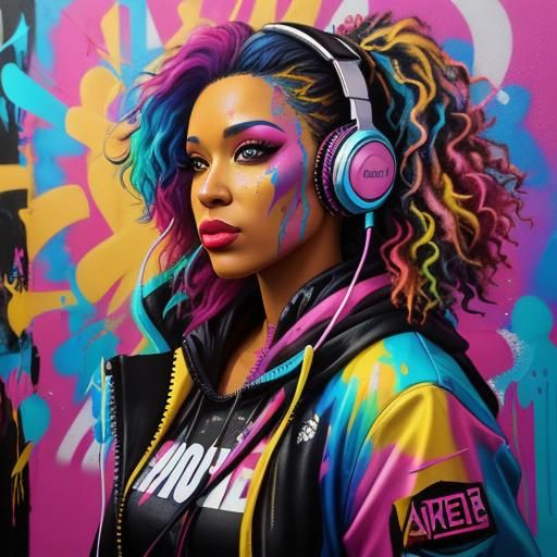 Street Photography: Girls with Headphones in Graffiti Art