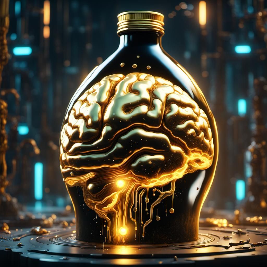 Cyberpunk Brain Bursting from Bottle