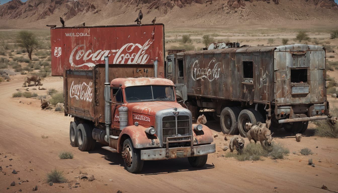 Coca-Cola Truck in Desert with Vultures, Matte Painting