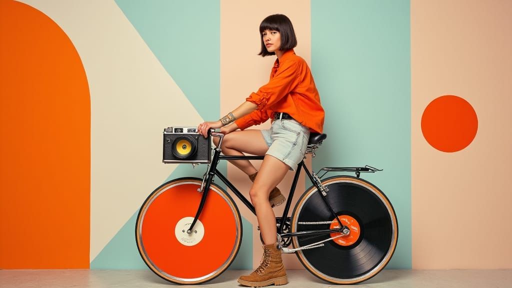 Memphis Design Portrait with Vintage Camera