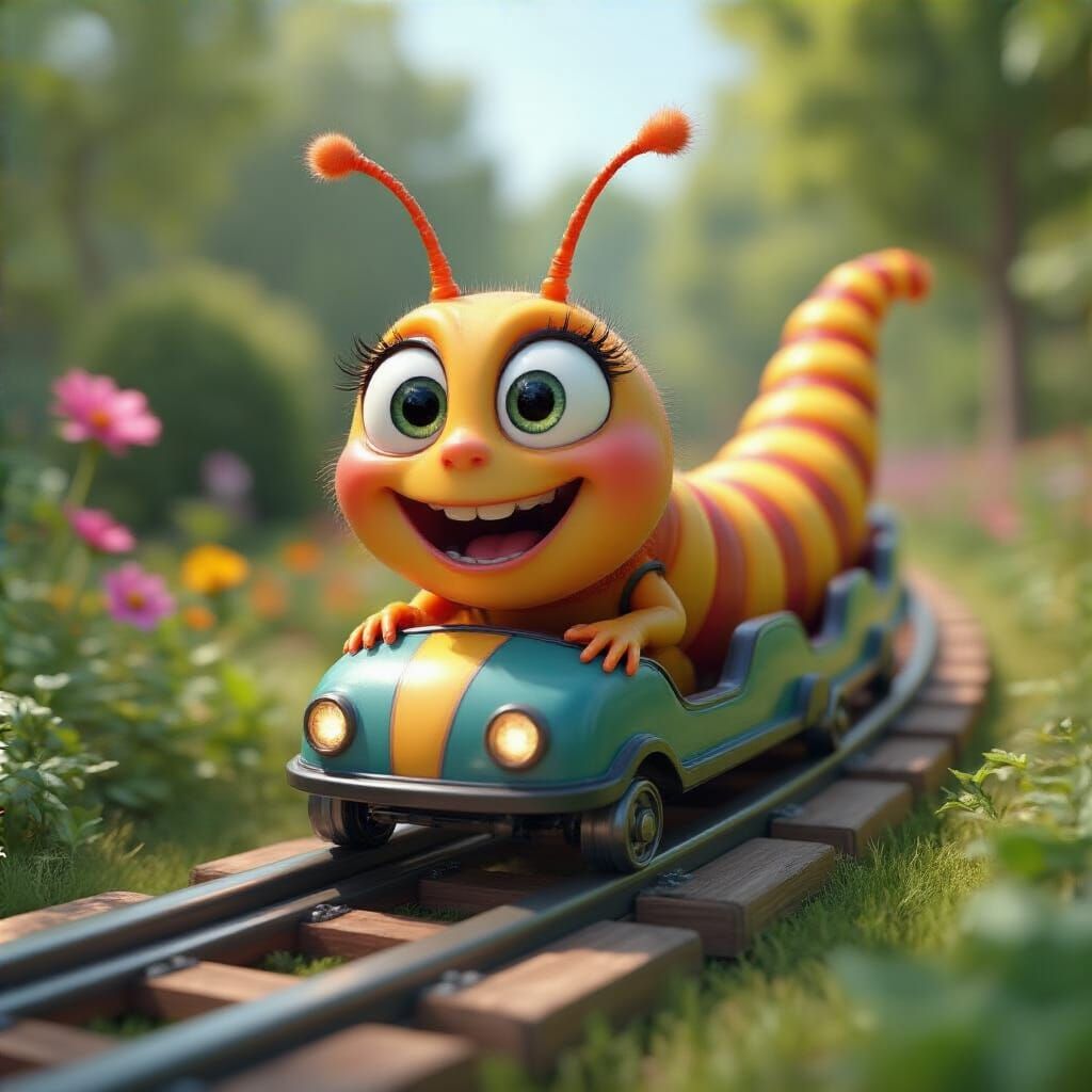 CGI Caterpillar on Rollercoaster, Pixar Style