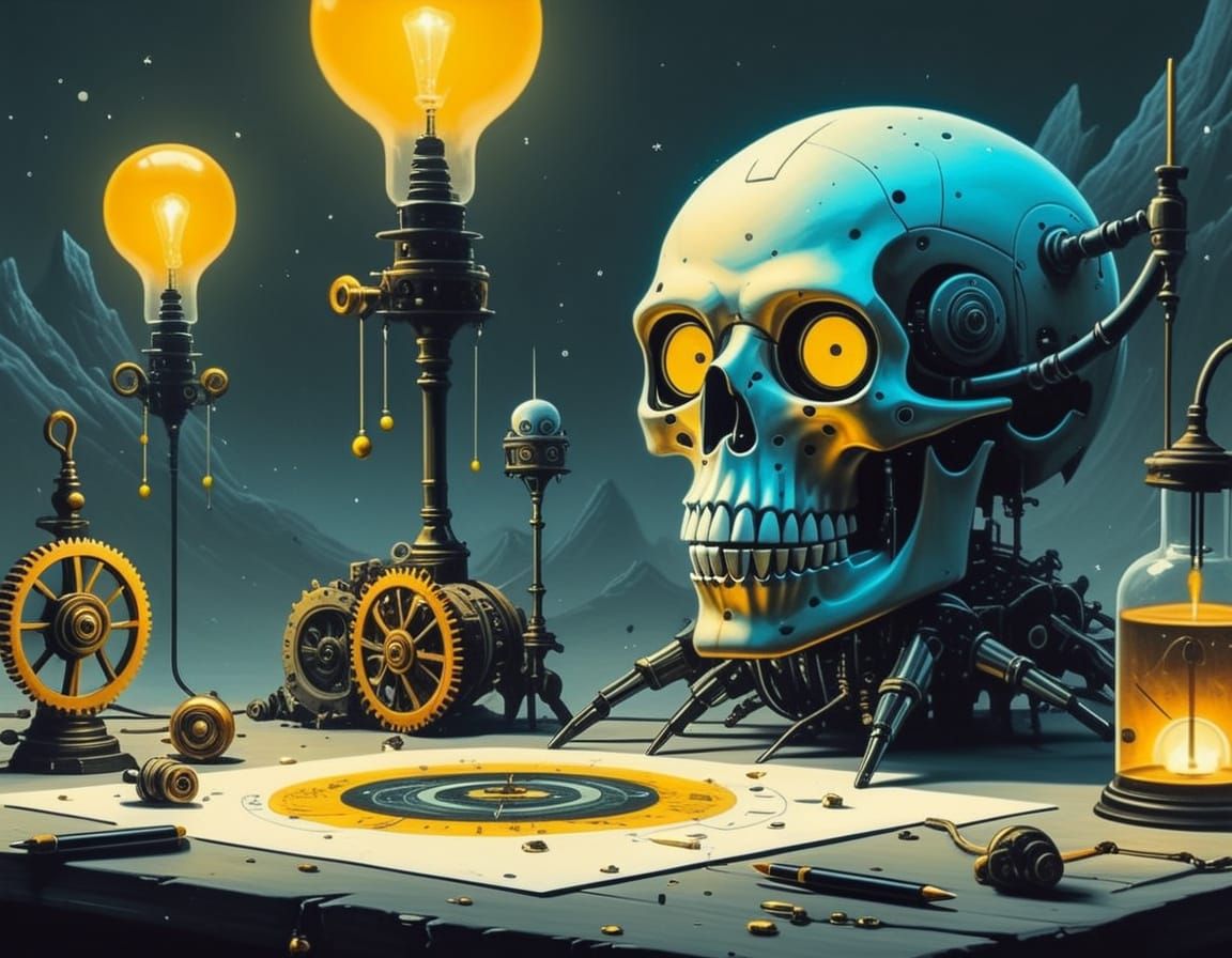 Mechanical Still Life in Classical Oil Painting Style