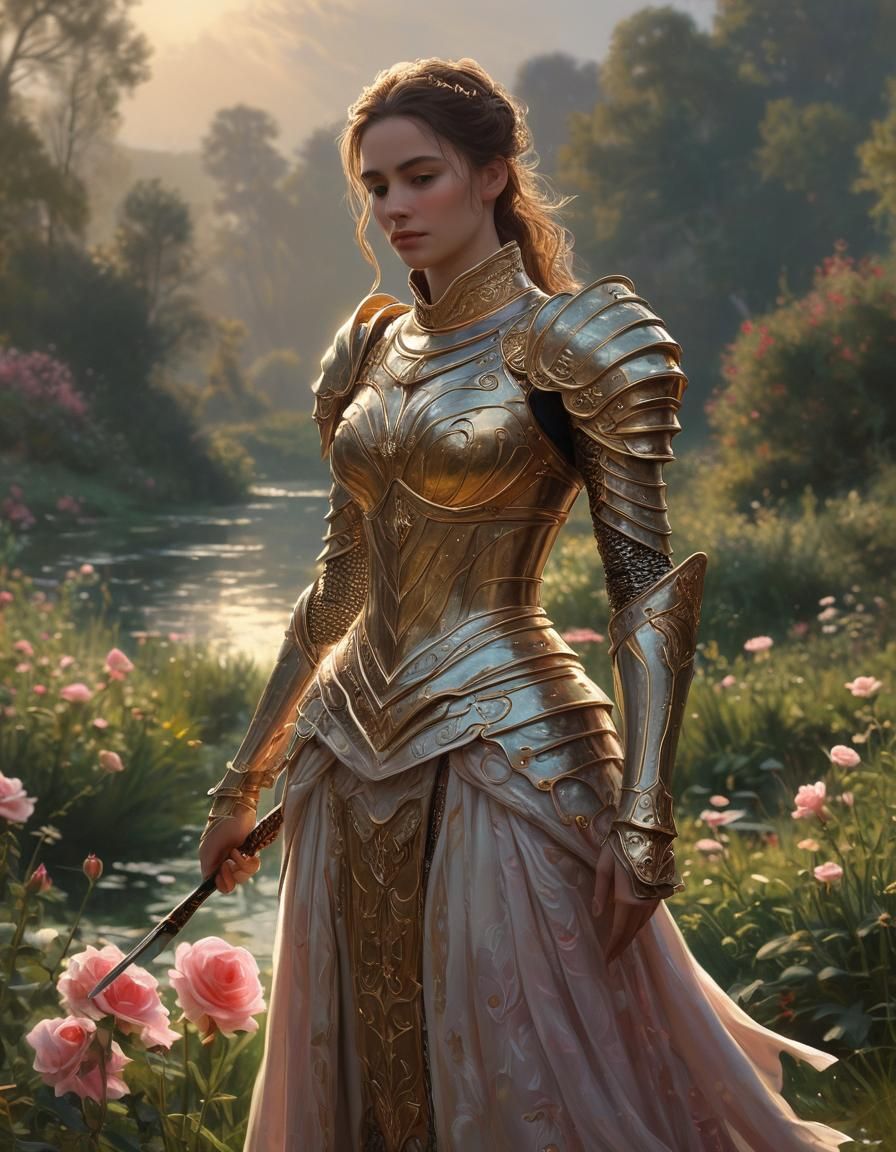 Armored Noblewoman in Ethereal Light: Fantasy Illustration
