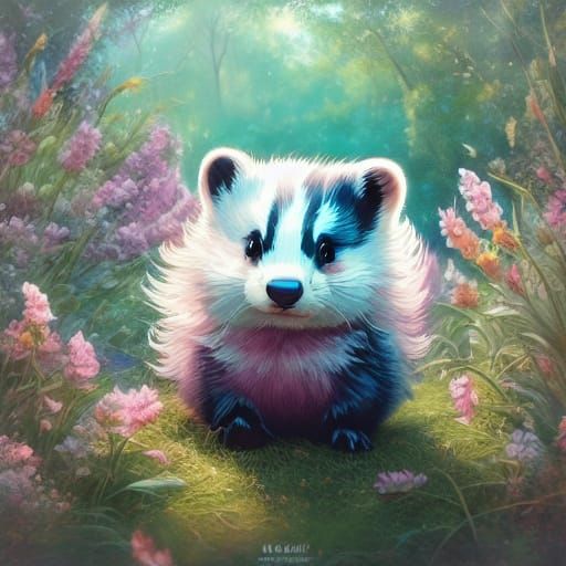 Whimsical Bunny and Badger in Dreamy Watercolor Forest