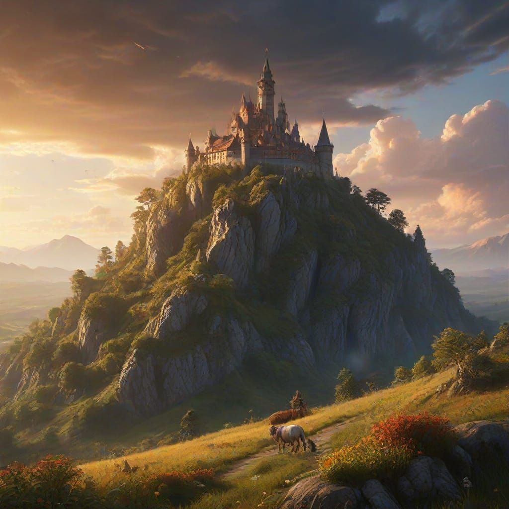 Medieval Castle Radiates Warmth Under Golden Hour Lighting