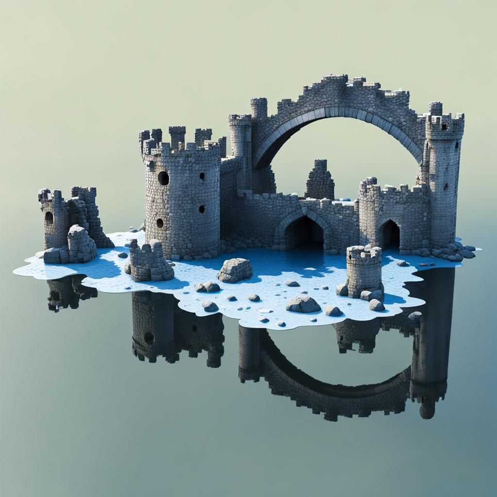 Medieval Castle Ruins Reflected in Water Droplet