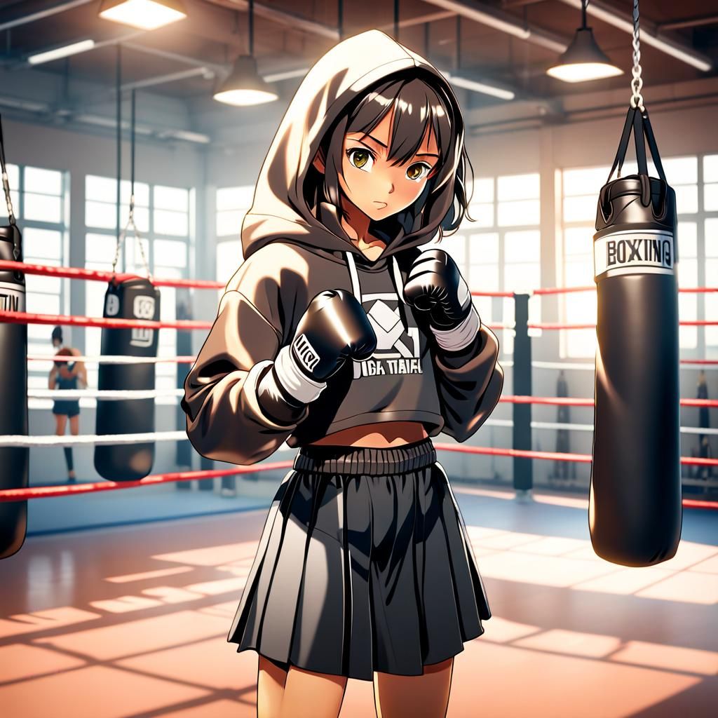 Anime Boxer in Ring with Vivid Cel-Shaded Style