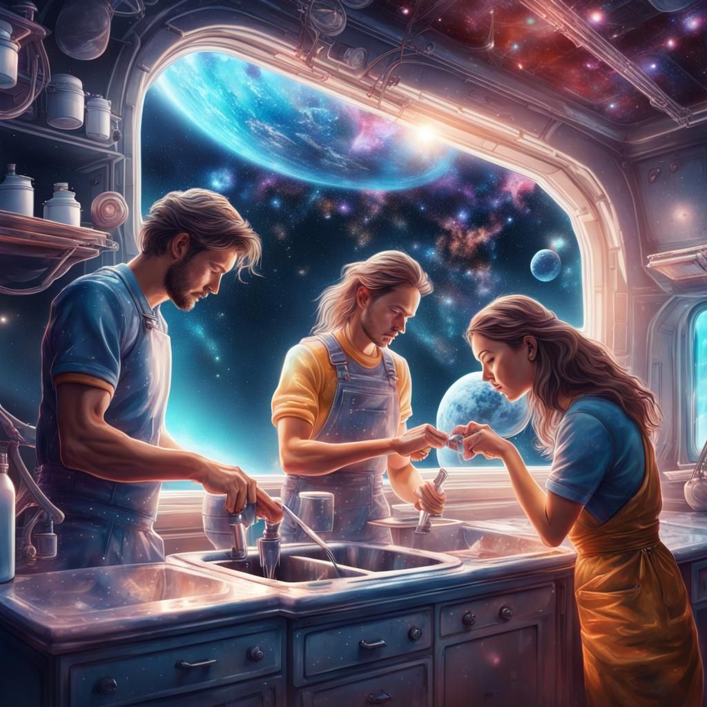 Astral Couple Does Dishes in Spaceship