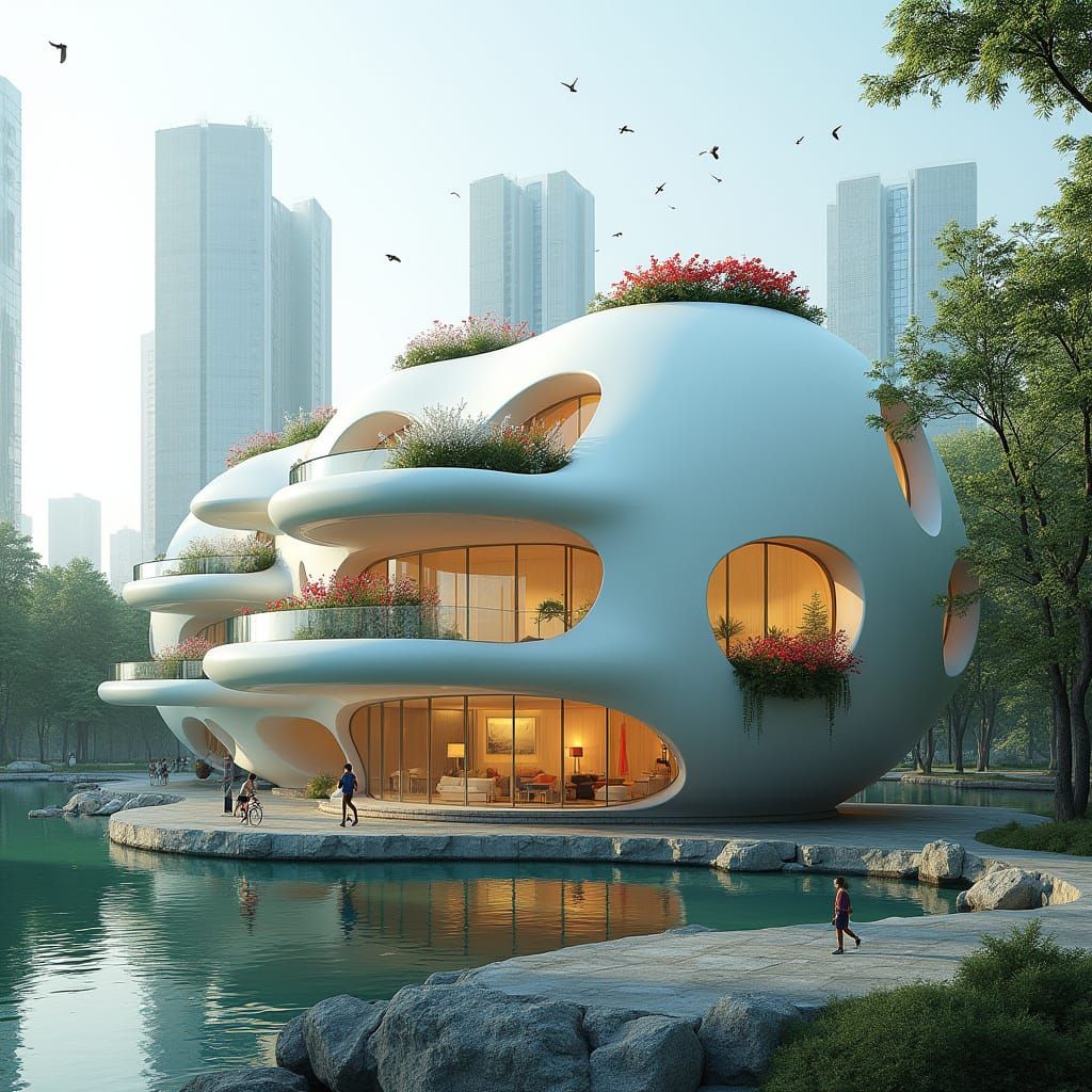Futuristic Eco-Cityscape with Vibrant Buildings and Serene L...
