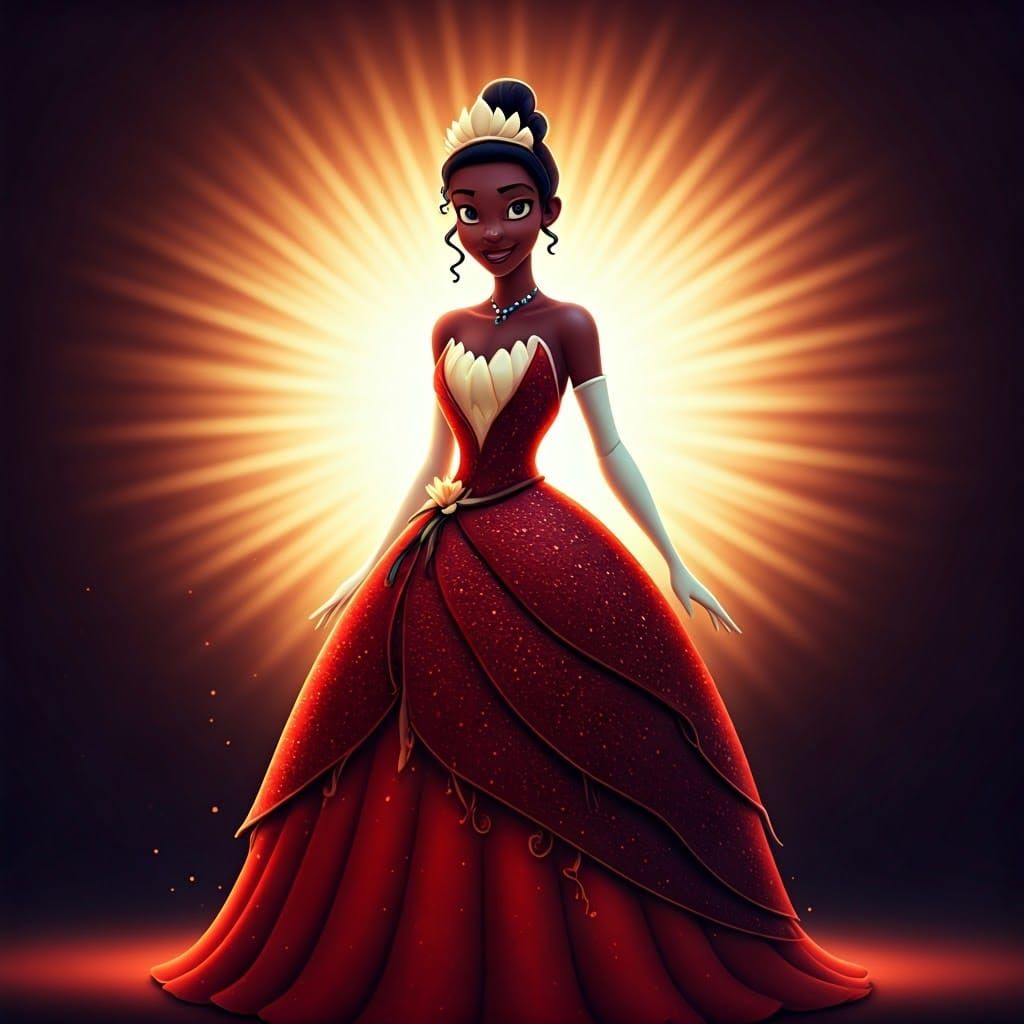 Tiana in Red Dress: Pixar-Style 3D Art