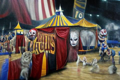 Eerie Night Scene of a Haunted Circus