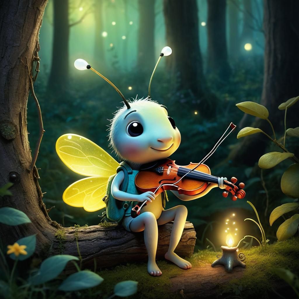 Firefly Violinist in Enchanted Whimsy Woods