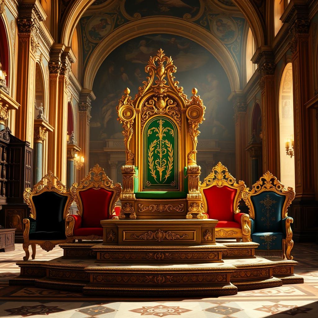 Regal Renaissance Throne in Opulent Hall