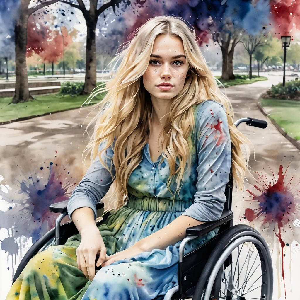 Ink Splatter Watercolor Portrait in Urban Park