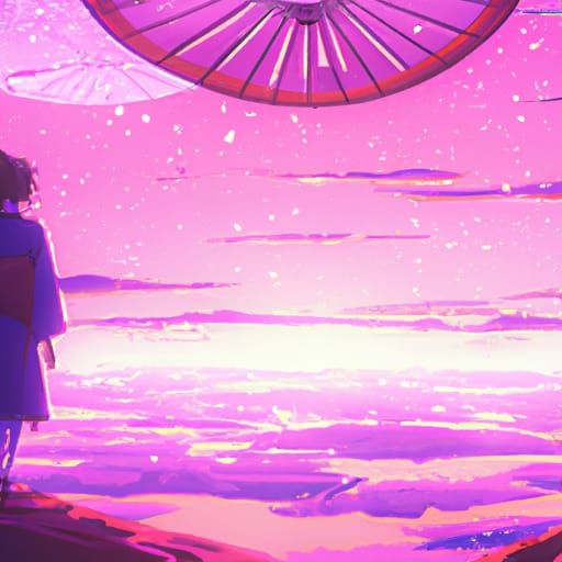 Girl with Parasol on Alien Planet: Anime Style
