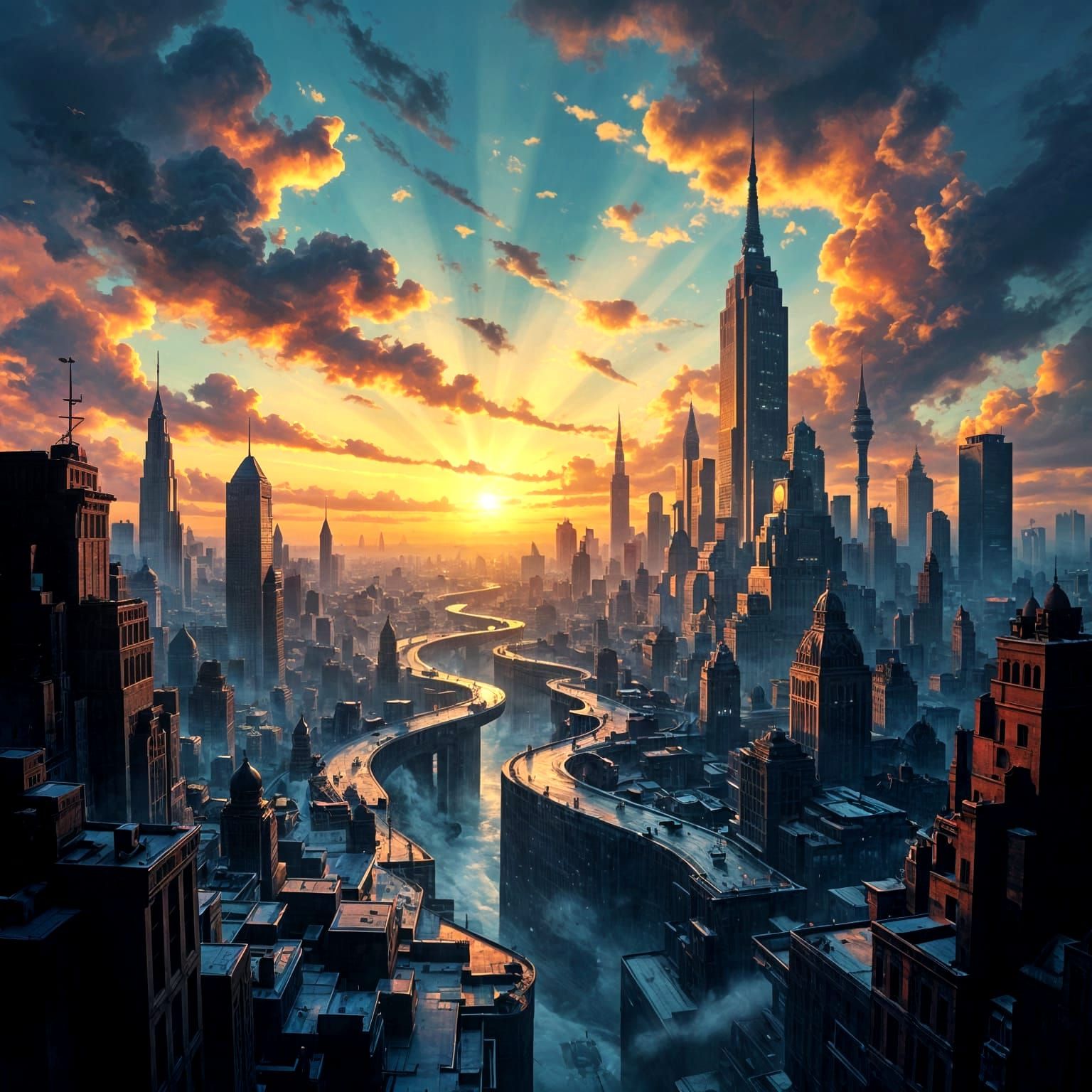 Fractured Cityscape in Surrealist Style