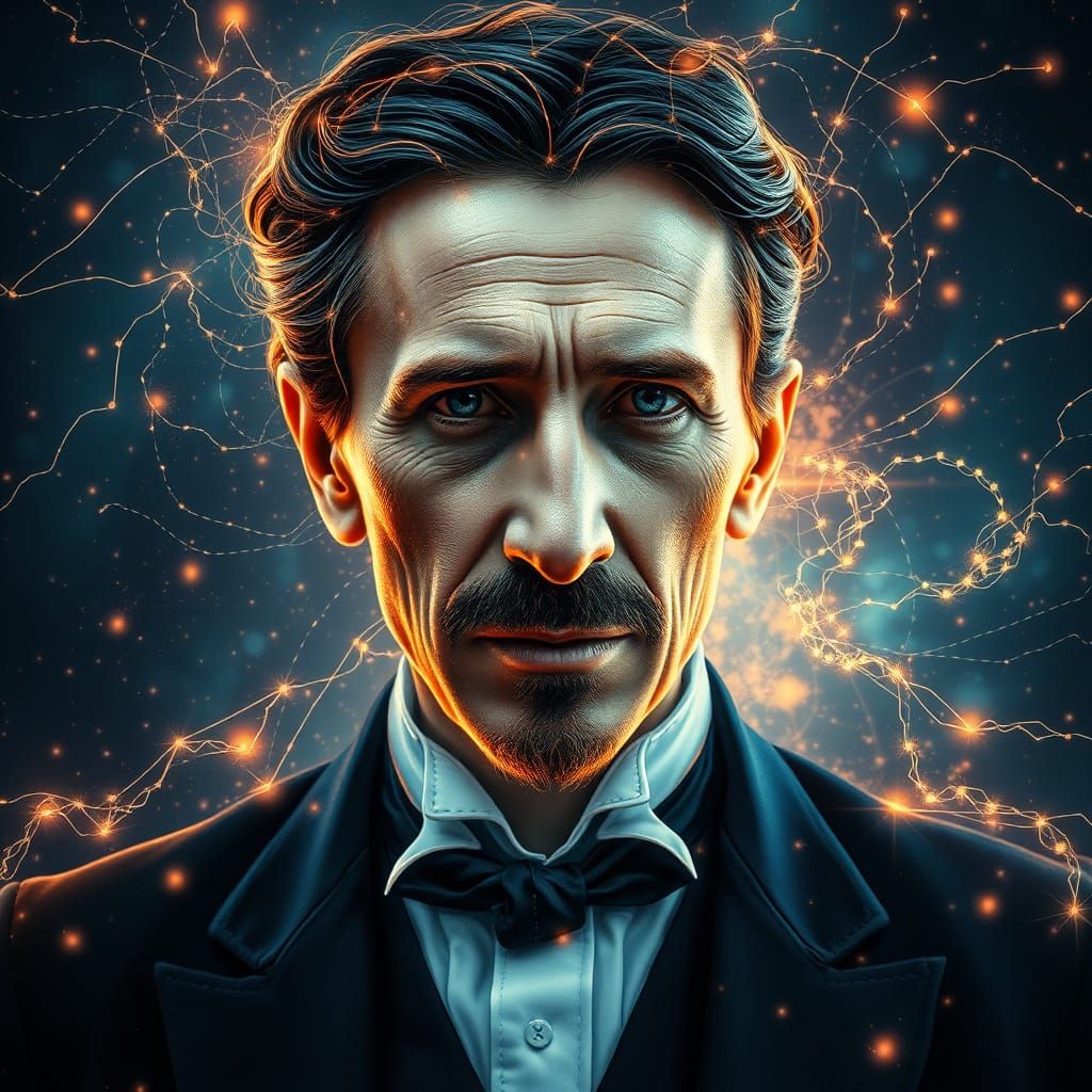Ethereal Portrait of Nikola Tesla in Dreamlike Aesthetic