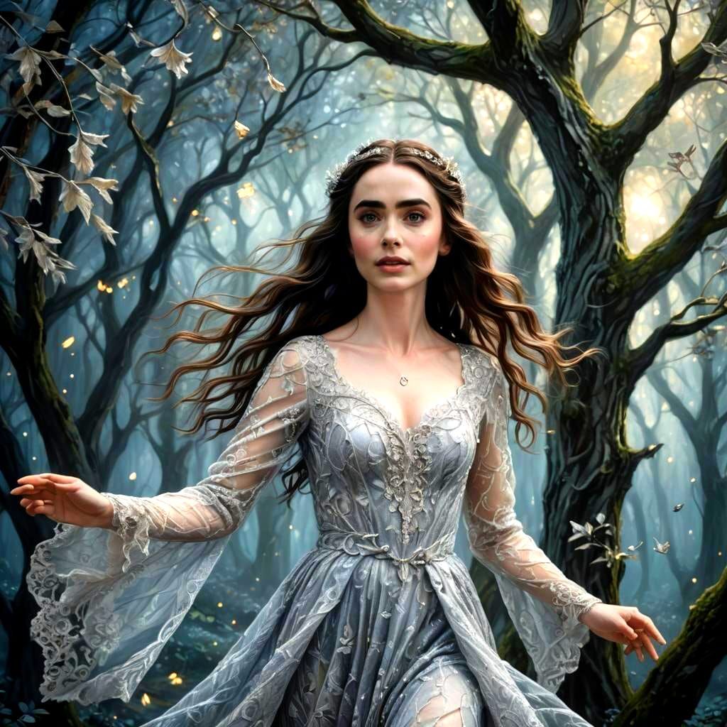 Elf Princess Dancing in Moonlight Forest
