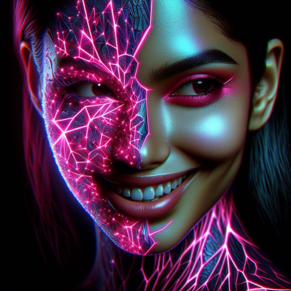 Neon Fracture Face in Glitchpunk Style