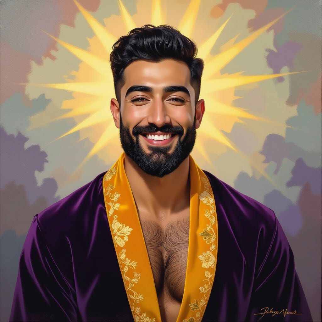 Joyful Man in Purple Robe: Neo-Impressionist Painting