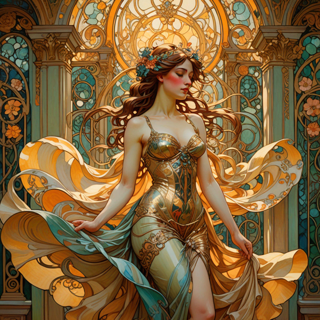 Whimsical Flibbertigibbet in Art Nouveau Elegance