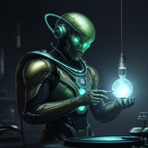 Scientist Discovers Glowing Alien Artifact in Sci-Fi Lab