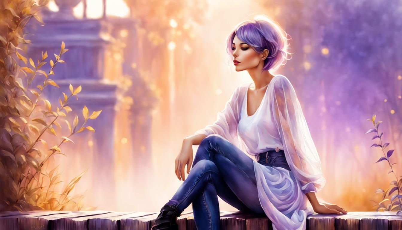 Enchanting Nymph Girl Sitting on a Fence in a Whimsical Wate...