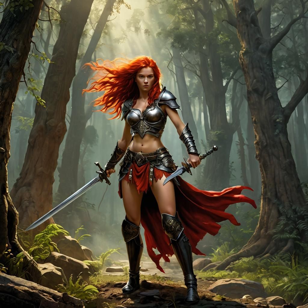 Fantasy Warrior with Sword in Photographic Style