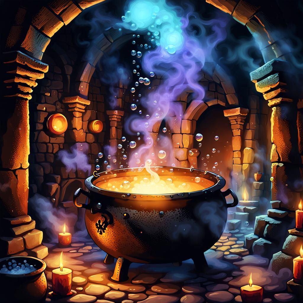 Dark Fantasy Cauldron in a Dungeon