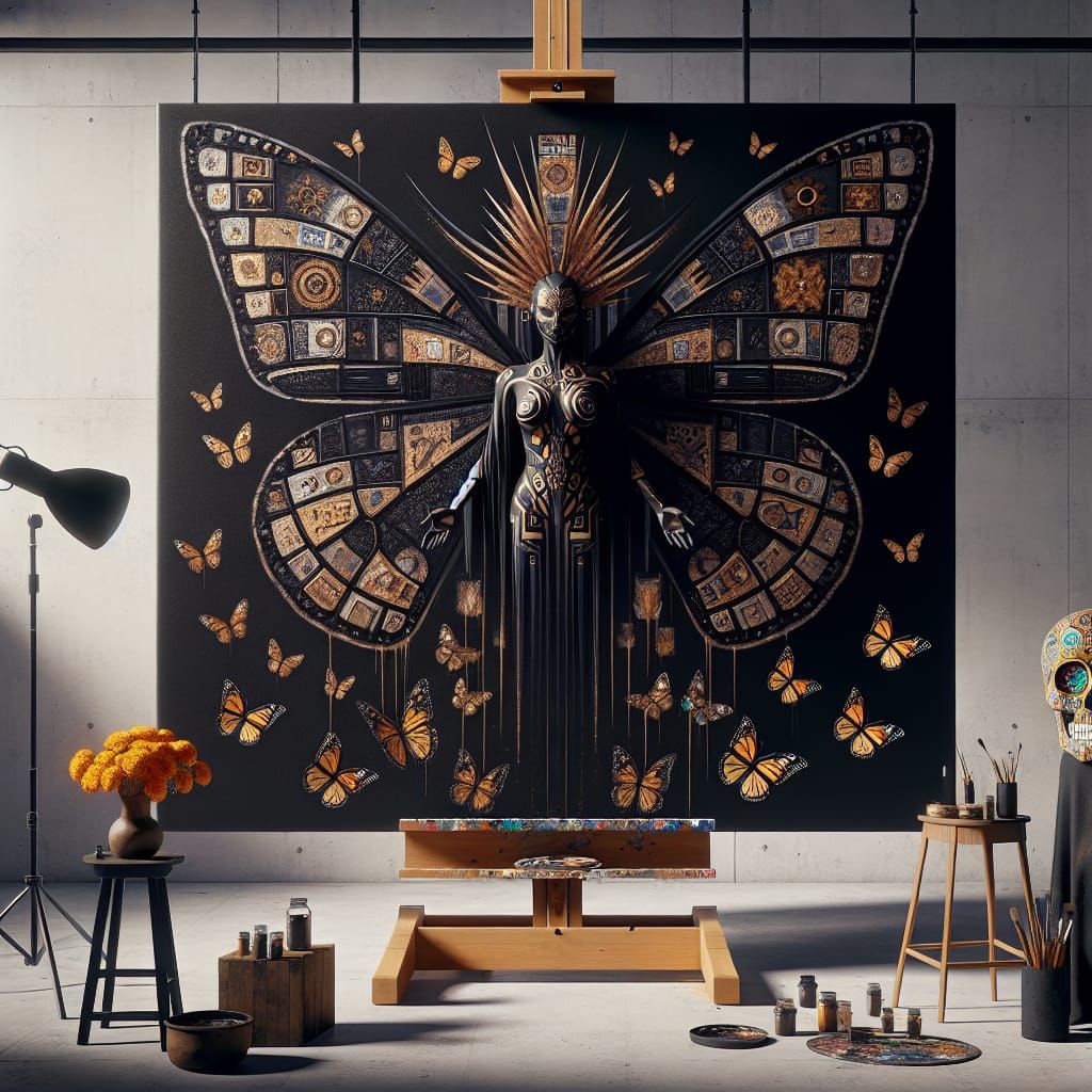 Aztec Butterfly Goddess with Cubist Wings