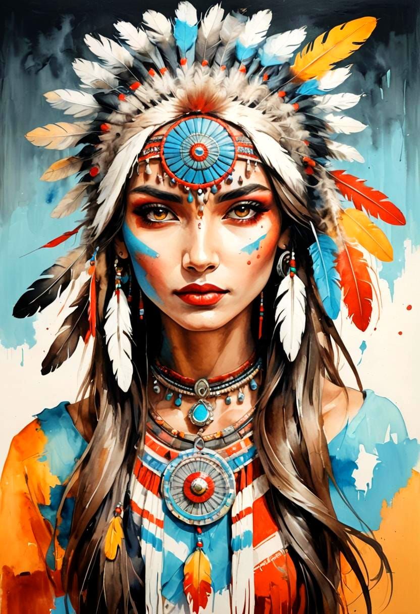 Elegant Woman with Feather Headdress Painting
