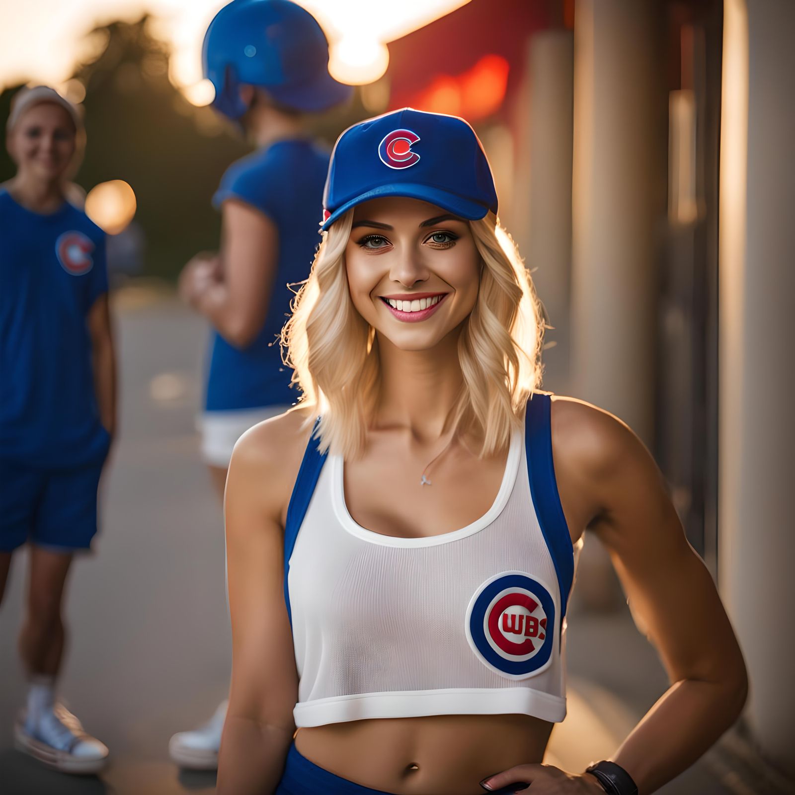 Smiling Blonde in Cubs Gear: 8k Render