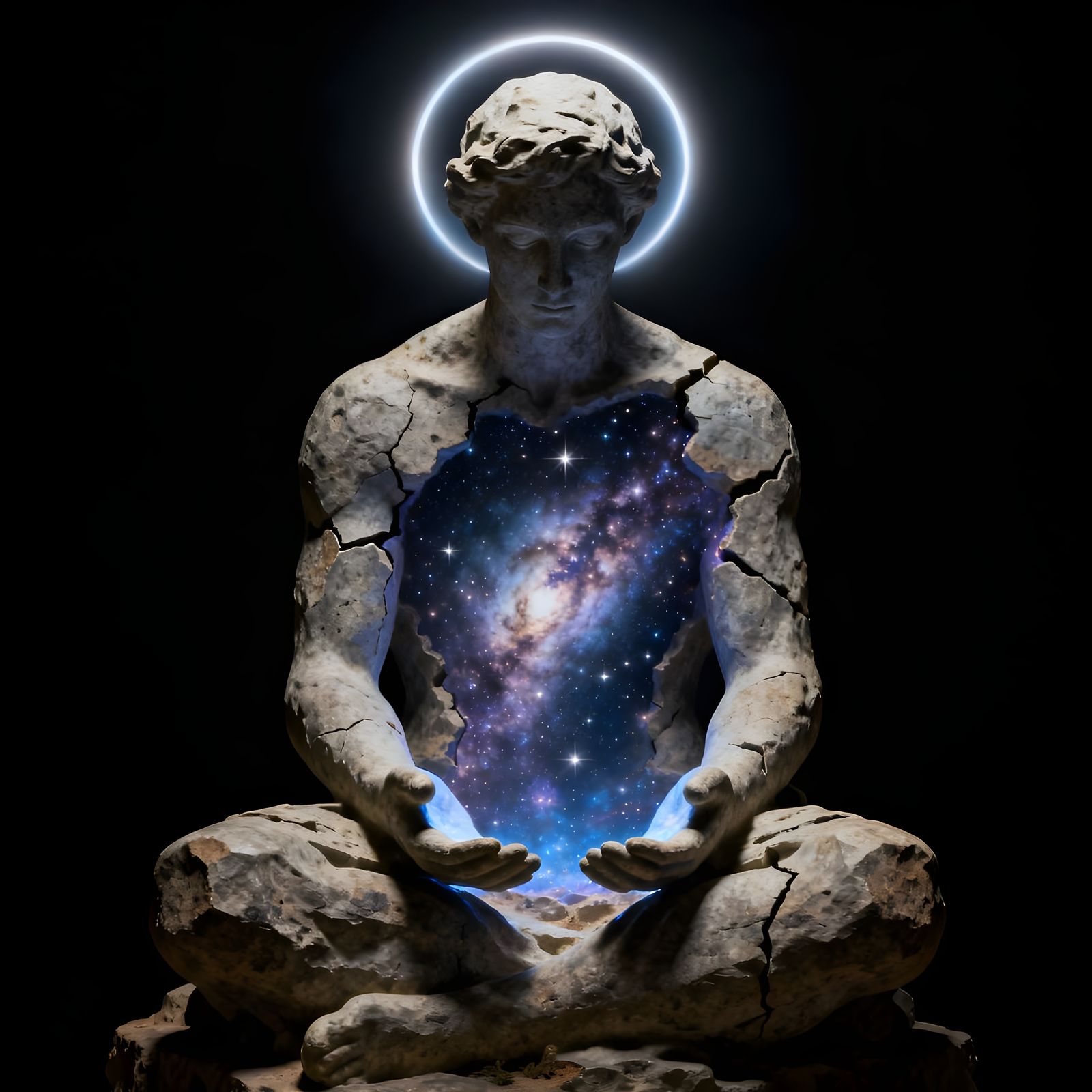 Celestial Being with Cosmic Interior, Cracked Stone Body