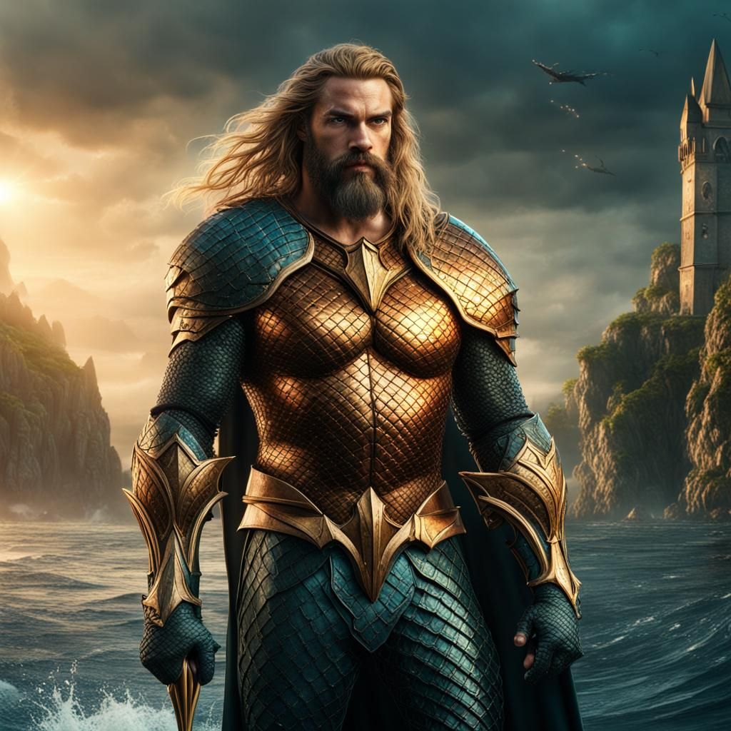 Aquaman as Medieval Knight, Detailed Digital Art