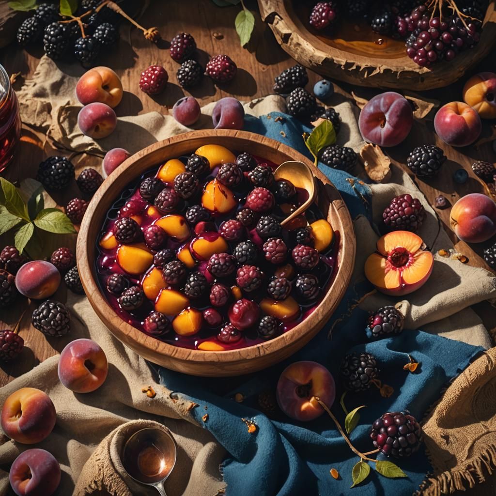 Fantasy Forest: Honey Drizzled Berries in Godlen Light